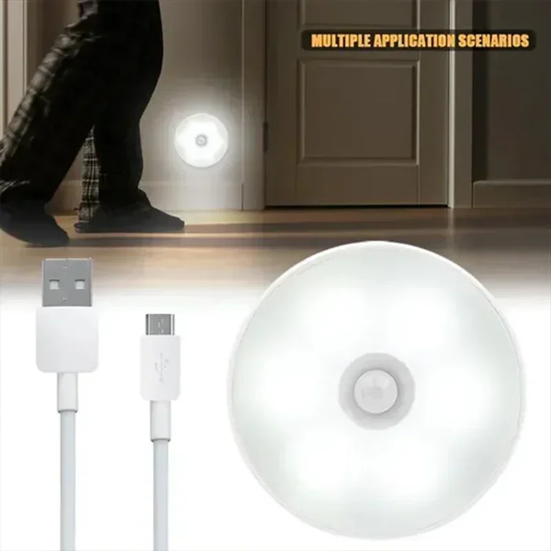 PIR Motion Sensor LED Night Light USB Rechargeable Night Lamp For Kitchen Cabinet Wardrobe Lamp Staircase Wireless Closet Light - 图片 6