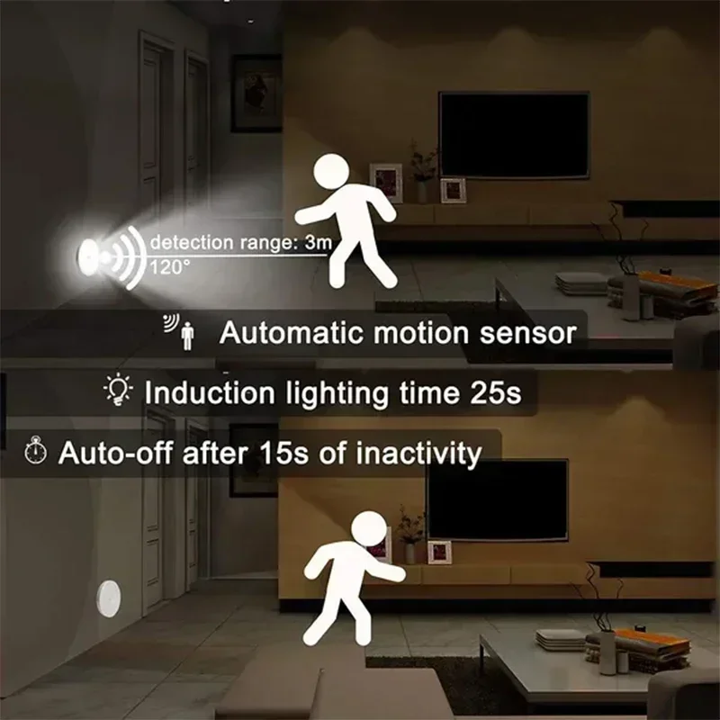 PIR Motion Sensor LED Night Light USB Rechargeable Night Lamp For Kitchen Cabinet Wardrobe Lamp Staircase Wireless Closet Light - 图片 3