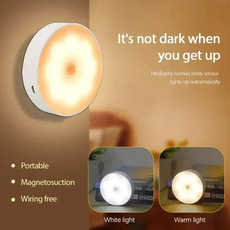 PIR Motion Sensor LED Night Light USB Rechargeable Night Lamp For Kitchen Cabinet Wardrobe Lamp Staircase Wireless Closet Light - 图片 2